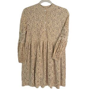 Xixi Lace Mini Dress Boho Pearl Details Lace Lined Long Sleeve Cottagecore